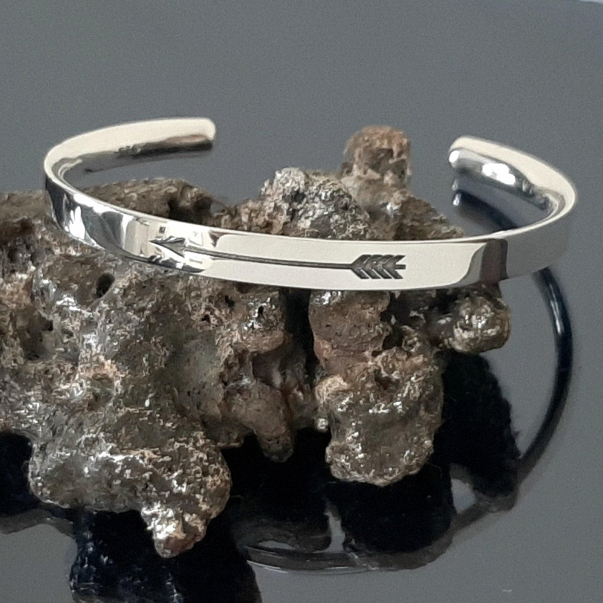 Arrow Cuff Bracelet: Sterling Silver Greek Style (Adjustable Fit)