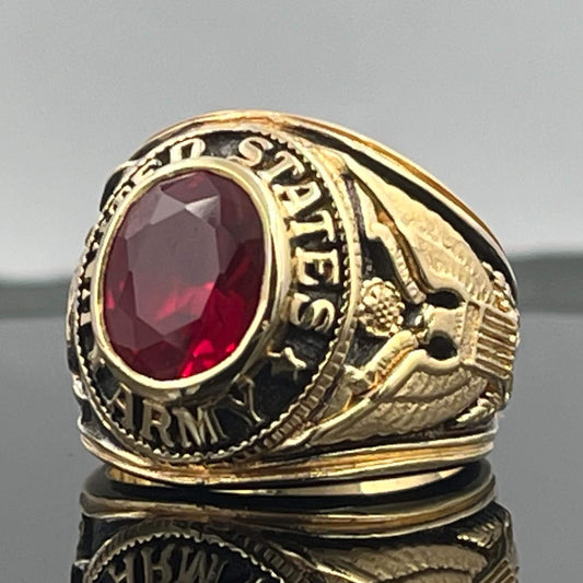 US Army Ring: Sterling Silver Vermeil with Red Ruby Stone — 2