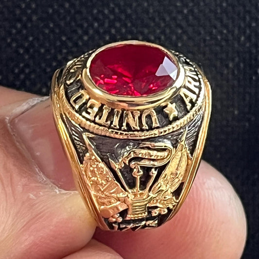 US Army Ring: Sterling Silver Vermeil with Red Ruby Stone — 5