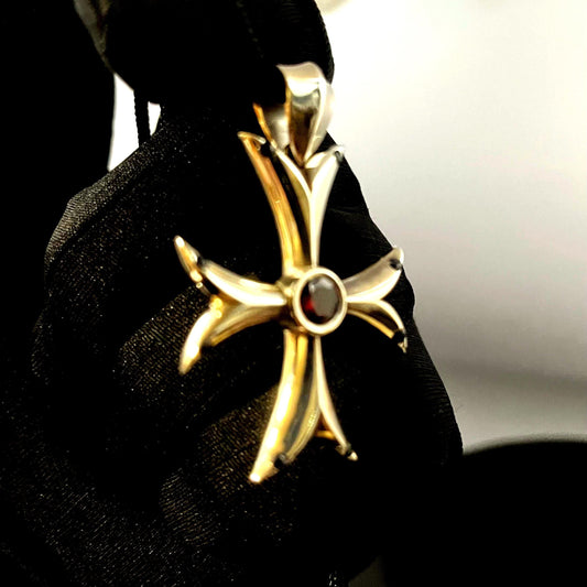 Templar Cross Pendant: Medieval Black Silver with Garnet and Sapphire (50mm) — 4