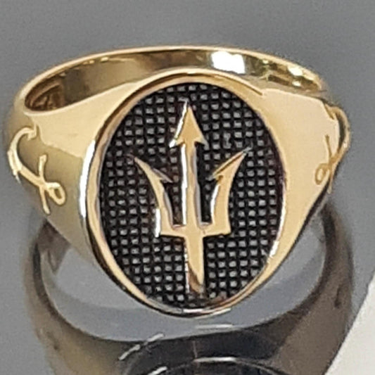Sterling Silver Trident Ring: Large Oval Signet, Poseidon Jewelry — 6