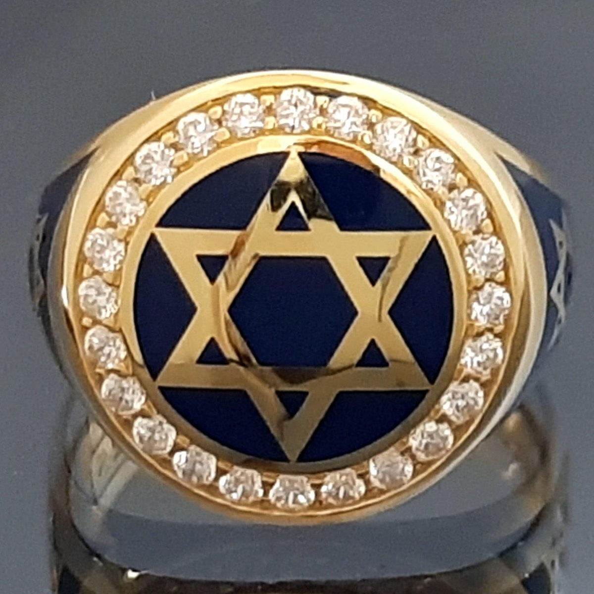 Star of David Ring: Solid Gold with Blue Enamel - Handmade Design