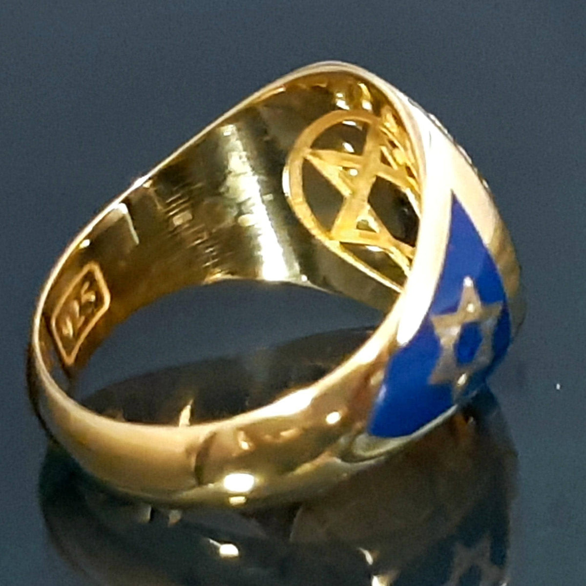Star of David Ring: Solid Gold with Blue Enamel - Handmade Design — 4