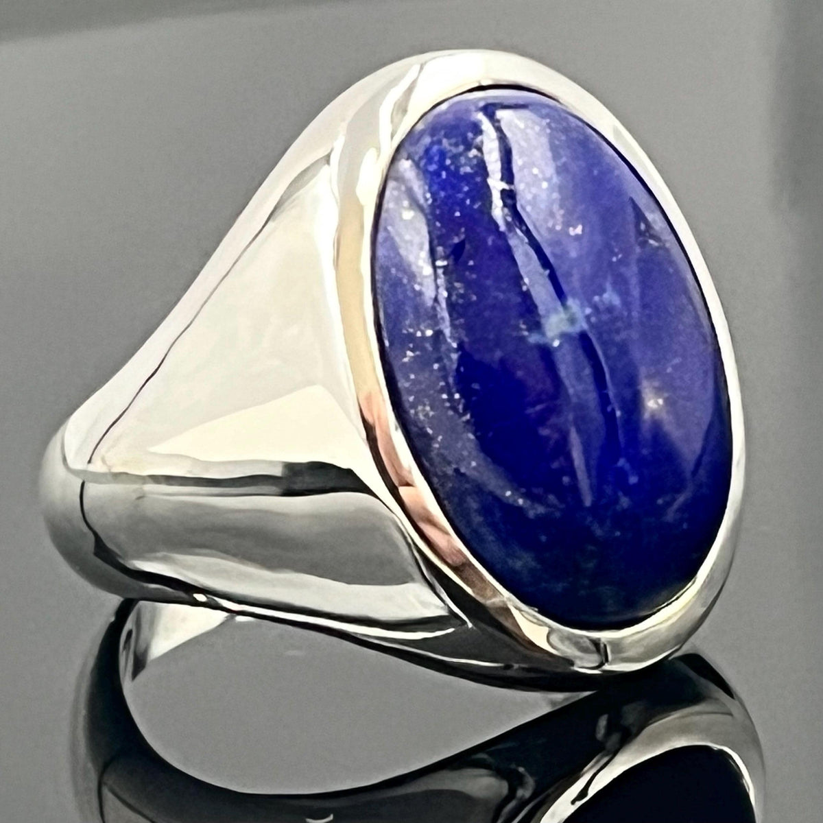 Oval Lapis Lazuli Ring - Solid Sterling Silver, Bold Blue Stone