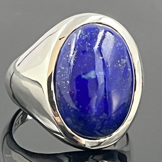 Oval Lapis Lazuli Ring - Solid Sterling Silver, Bold Blue Stone — 2