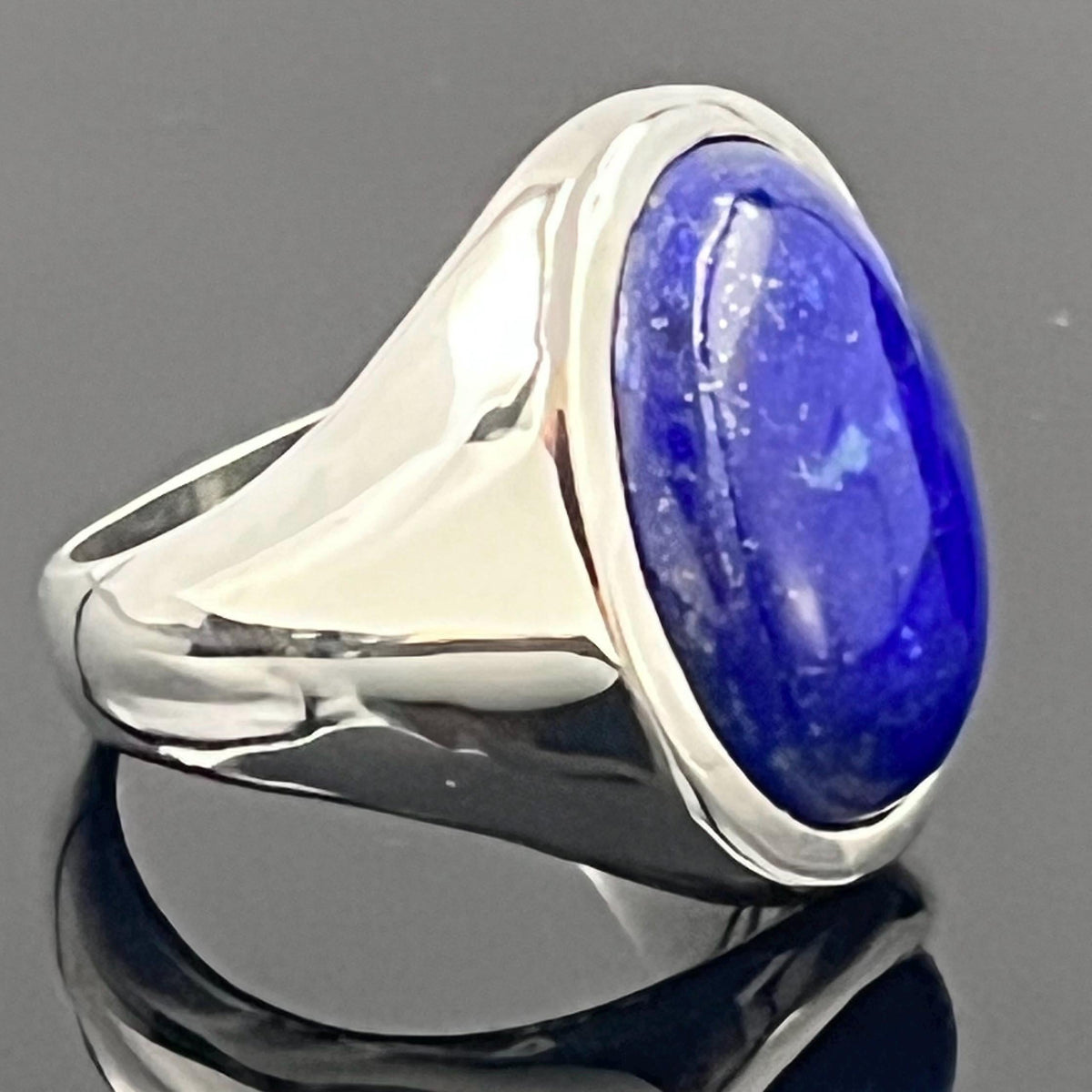 Oval Lapis Lazuli Ring - Solid Sterling Silver, Bold Blue Stone — 3