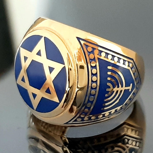 Sterling Silver Star of David Ring: Blue Enamel Jewish Chevalier, King Solomon shield — 5