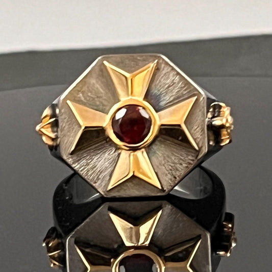 Masonic Sterling Silver Signet Ring: Freemason's Gold Cross, Garnet & Diamond — 7