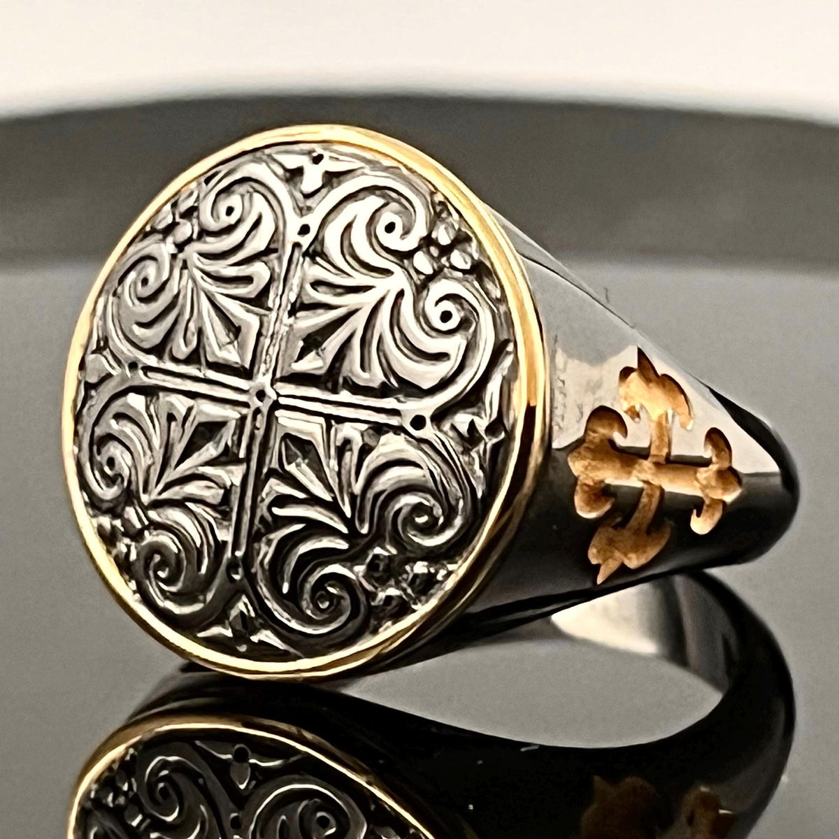 Byzantine Black Cross Ring: Handmade Oxidized Sterling Silver Chevalier
