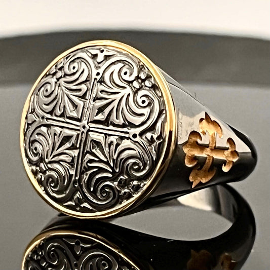 Byzantine Black Cross Ring: Handmade Oxidized Sterling Silver Chevalier