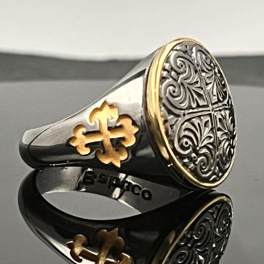 Byzantine Black Cross Ring: Handmade Oxidized Sterling Silver Chevalier