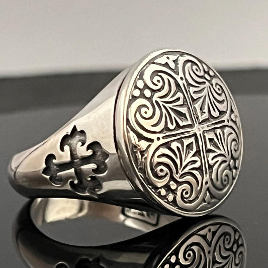 Byzantine Black Cross Ring: Handmade Oxidized Sterling Silver Chevalier