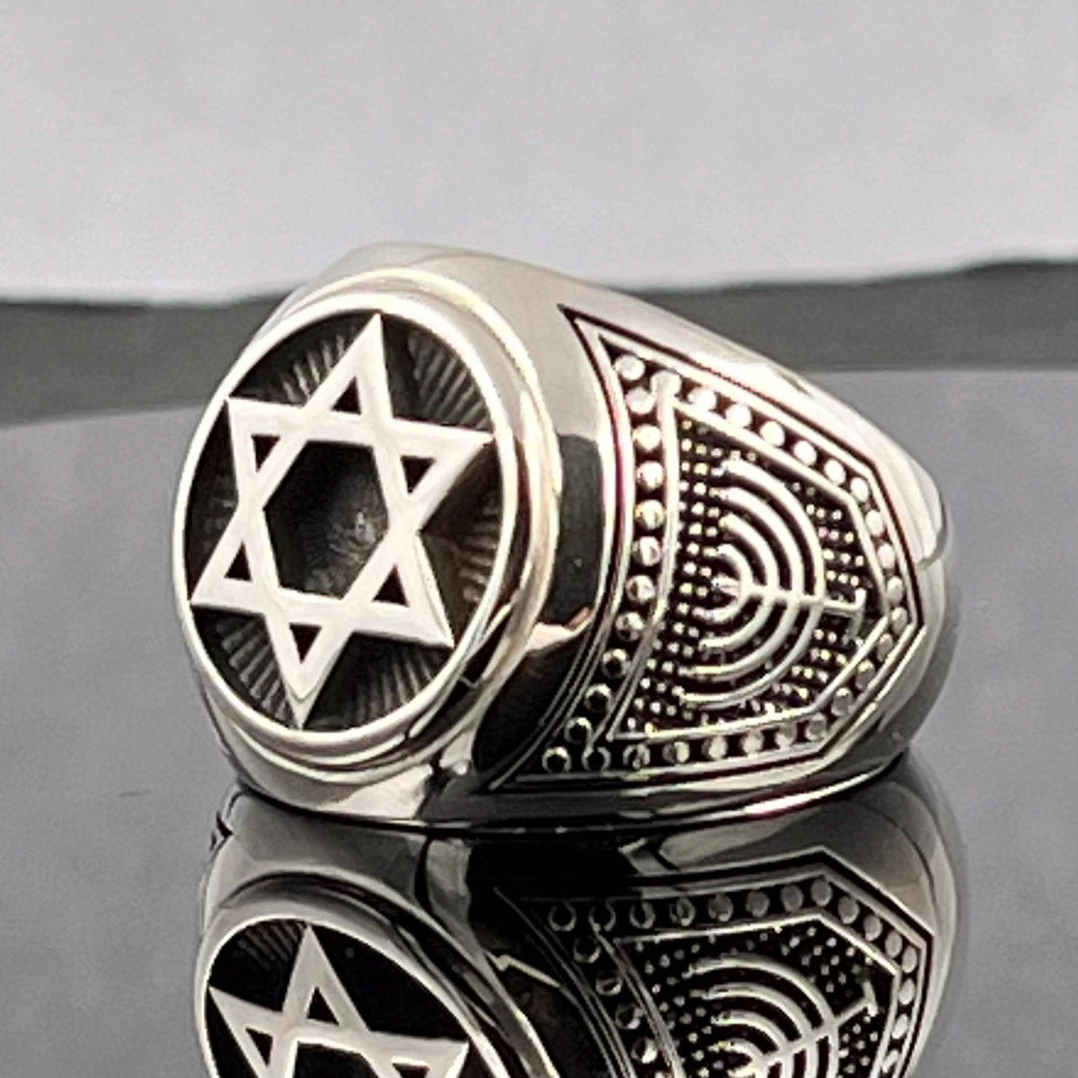 Jewish Star of David Ring - Oxidized Sterling Silver with Blue Details — 2
