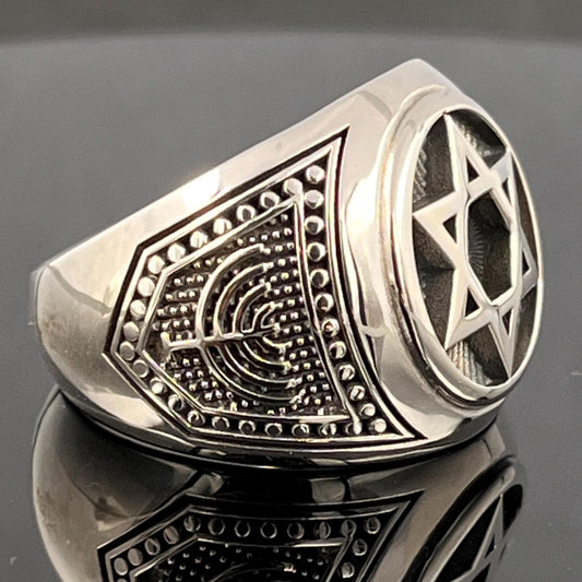 Jewish Star of David Ring - Oxidized Sterling Silver with Blue Details — 3