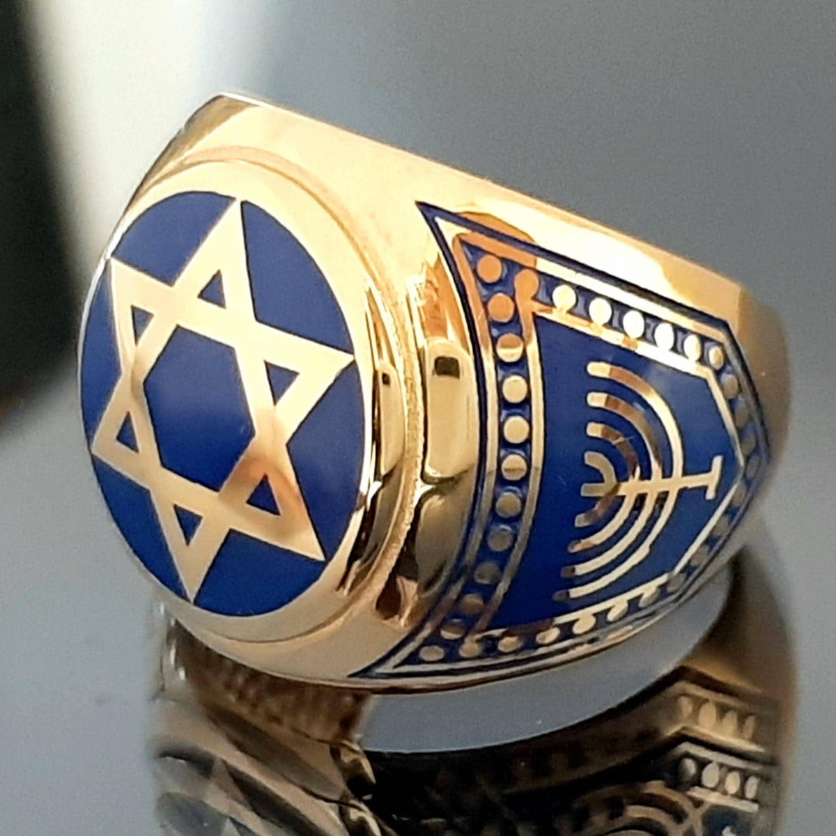 Jewish Star of David Ring - Oxidized Sterling Silver with Blue Details — 5