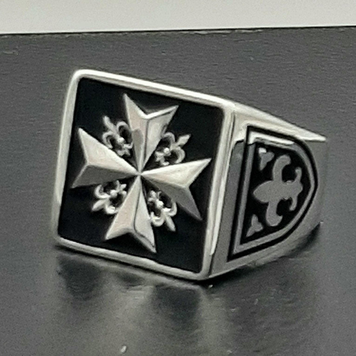 Sterling Silver Templar Ring: Masonic Knight Cross, Fleur de Lis — 3