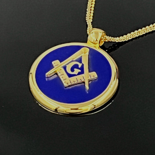 Masonic Necklace, Gold-Plated Square & Compass (Blue Enamel, Multi-Length) — 3