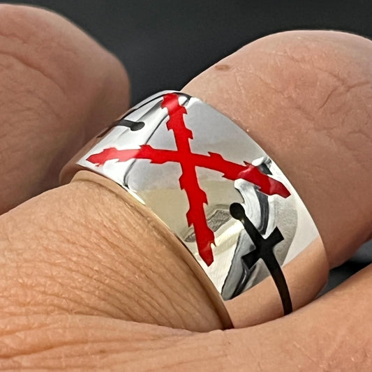 Crusader Sterling Silver Ring - Saint Andrew's Cross with Red Enamel — 3