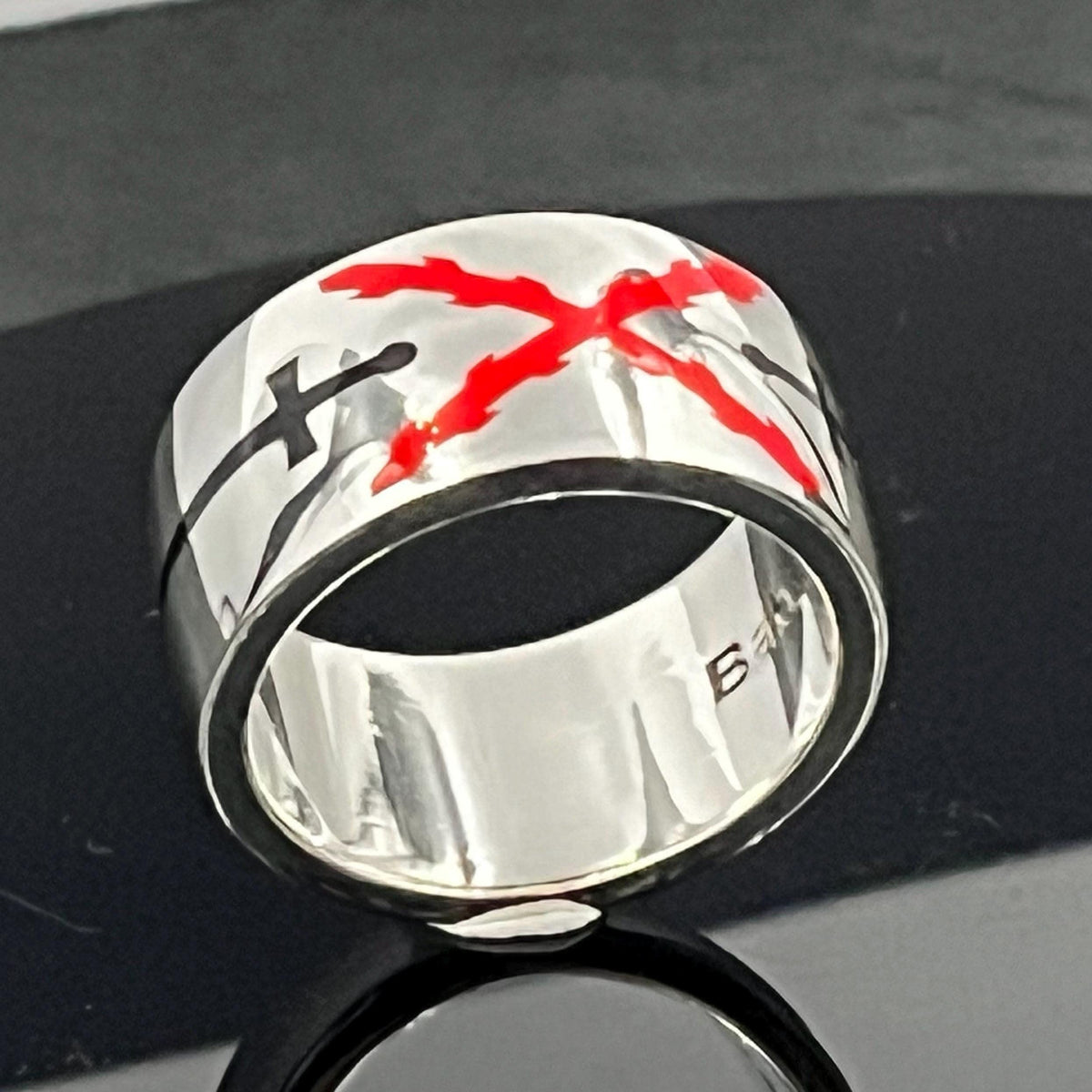 Crusader Sterling Silver Ring - Saint Andrew's Cross with Red Enamel — 4