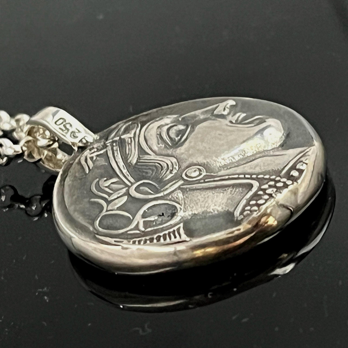 Greek Mythology Owl Pendant, Sterling Silver (Open Wings, 26mm) — 7